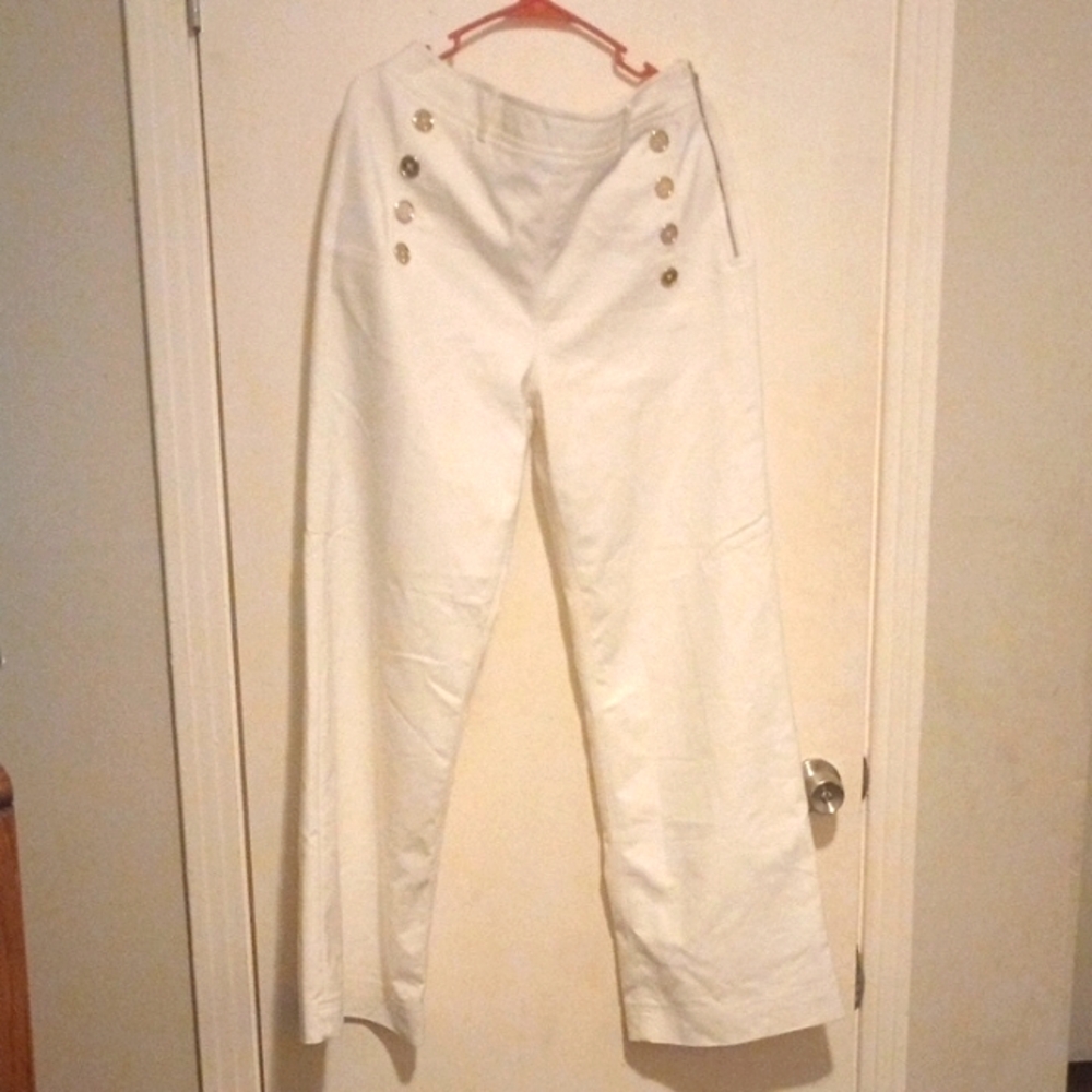 White Wide Leg High-Waisted Pants